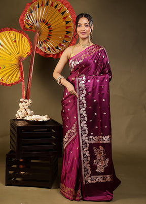 Purple Banarasi Silk Saree With Blouse Piece