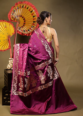 Purple Banarasi Silk Saree With Blouse Piece