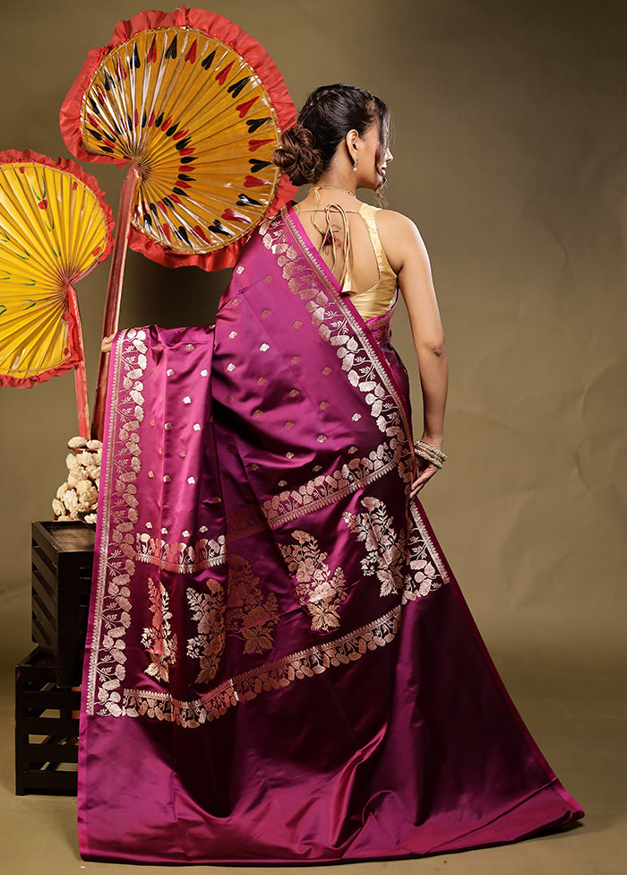 Purple Banarasi Silk Saree With Blouse Piece