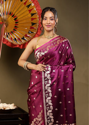Purple Banarasi Silk Saree With Blouse Piece
