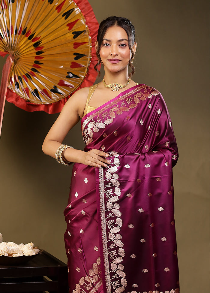 Purple Banarasi Silk Saree With Blouse Piece
