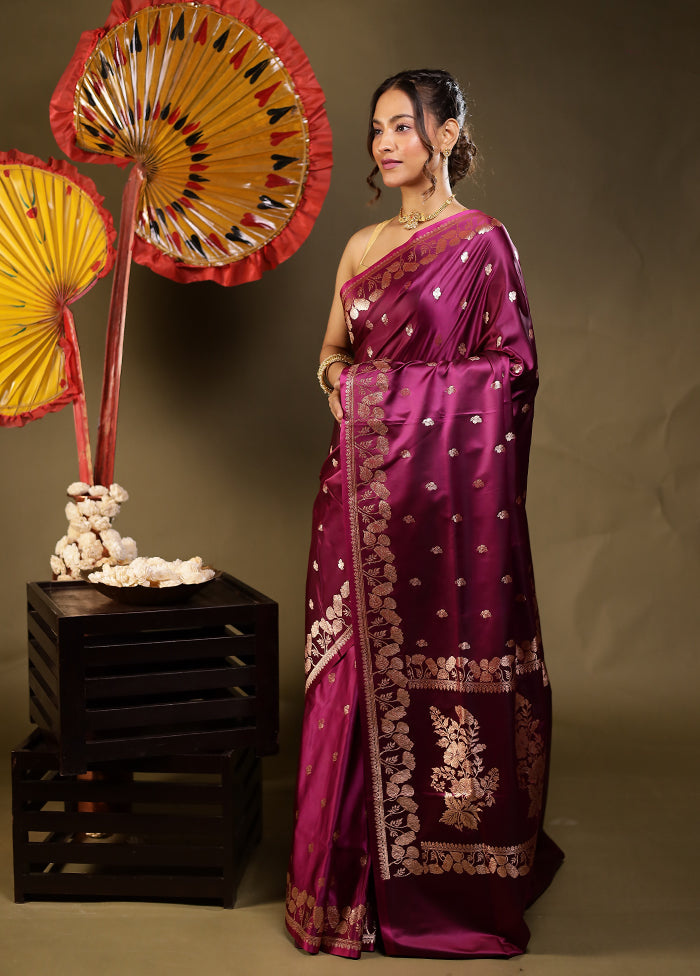 Purple Banarasi Silk Saree With Blouse Piece