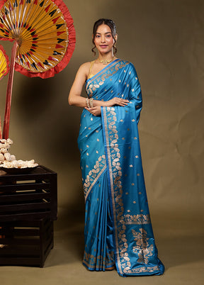 Blue Banarasi Silk Saree With Blouse Piece