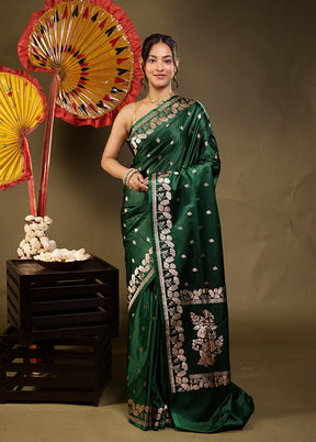 Green Banarasi Silk Saree With Blouse Piece