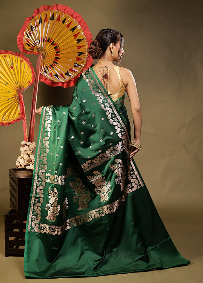 Green Banarasi Silk Saree With Blouse Piece
