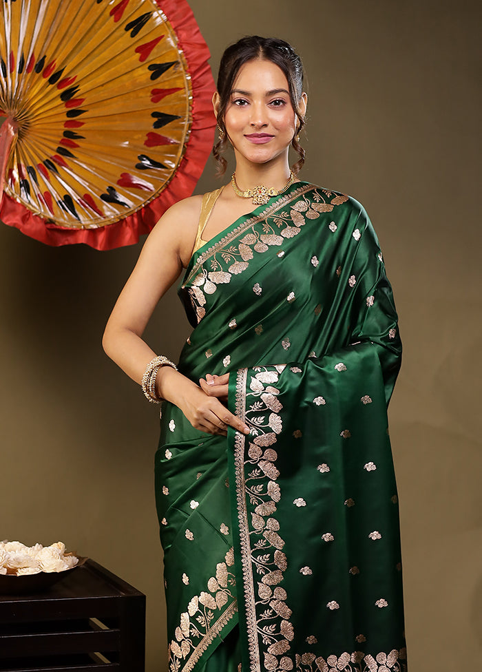 Green Banarasi Silk Saree With Blouse Piece