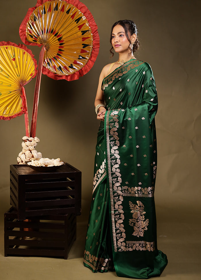 Green Banarasi Silk Saree With Blouse Piece