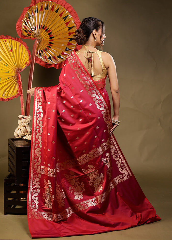 Pink Banarasi Silk Saree With Blouse Piece