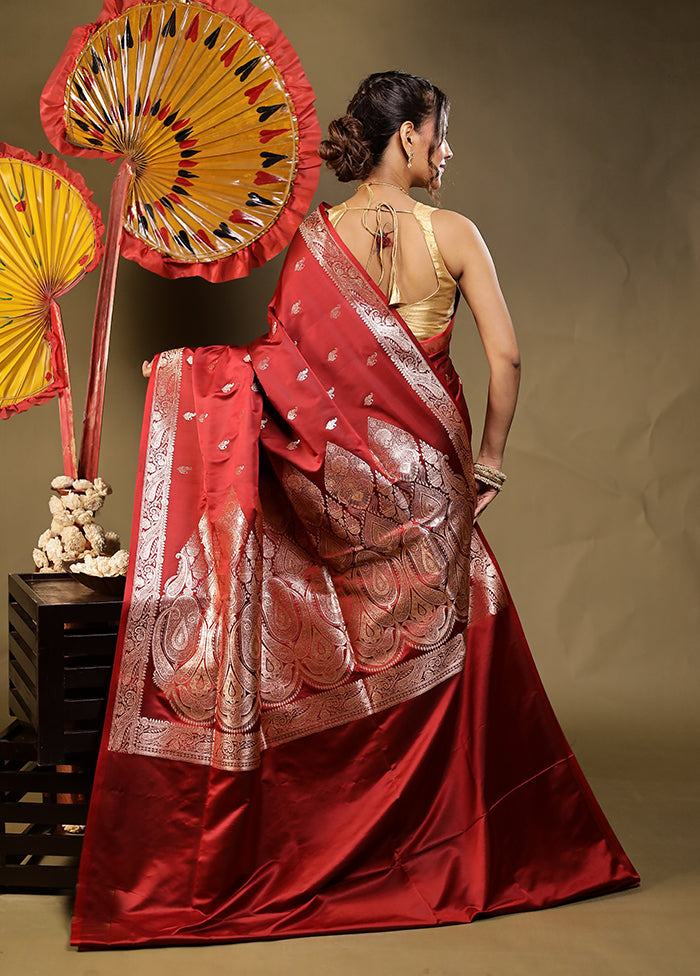 Red Banarasi Silk Saree With Blouse Piece