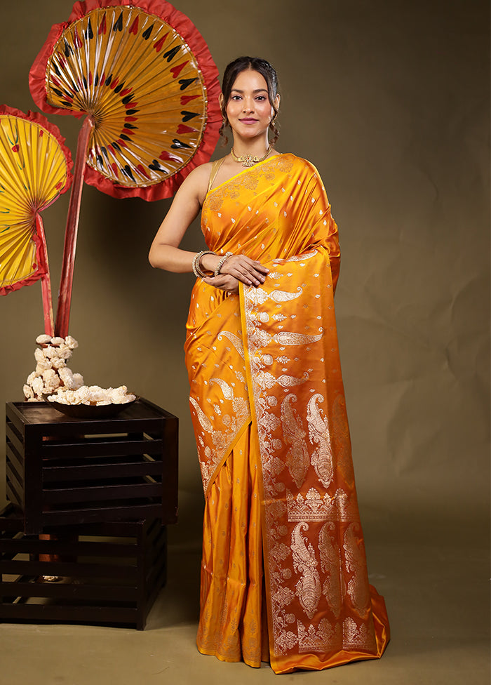 Yellow Banarasi Silk Saree With Blouse Piece
