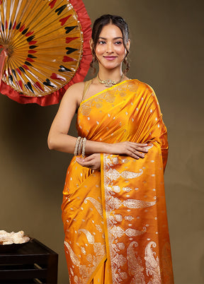 Orange Banarasi Silk Saree With Blouse Piece
