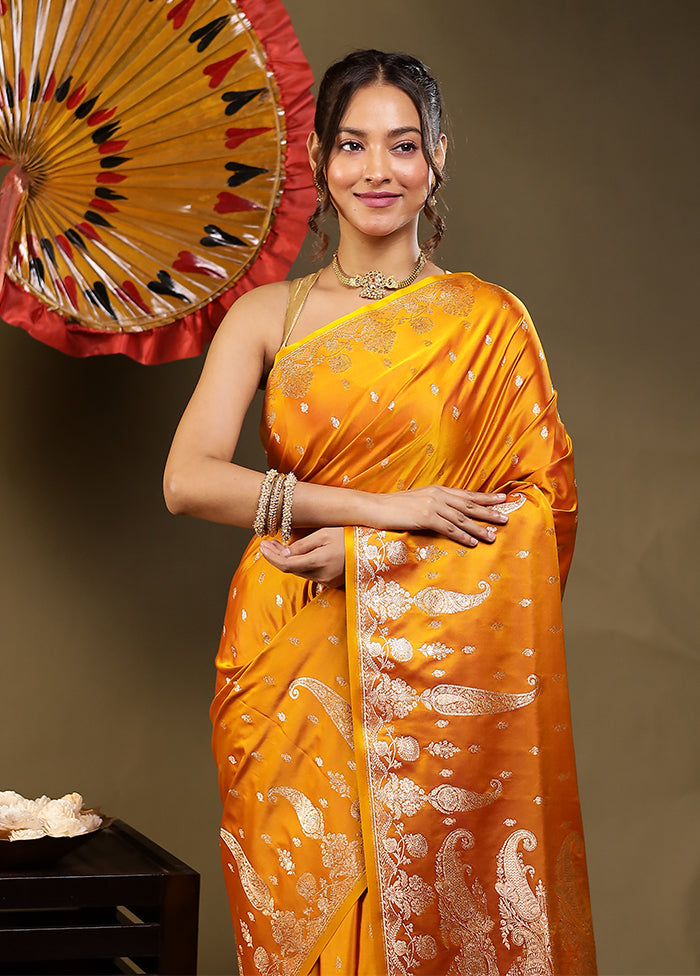 Yellow Banarasi Silk Saree With Blouse Piece