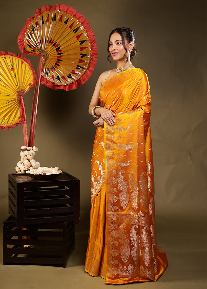 Yellow Banarasi Silk Saree With Blouse Piece