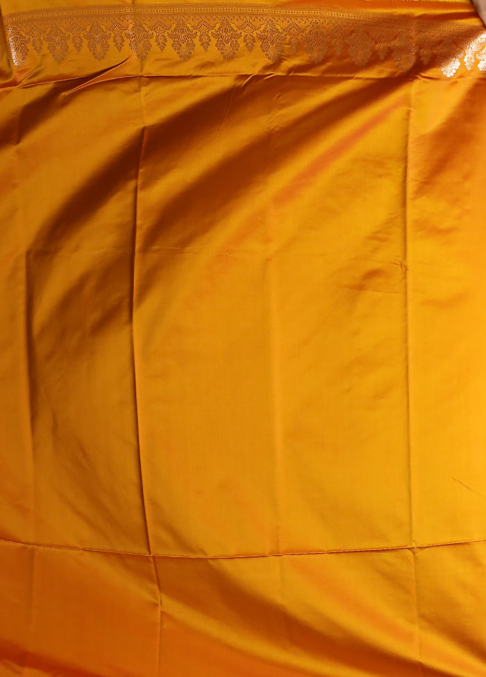 Yellow Banarasi Silk Saree With Blouse Piece