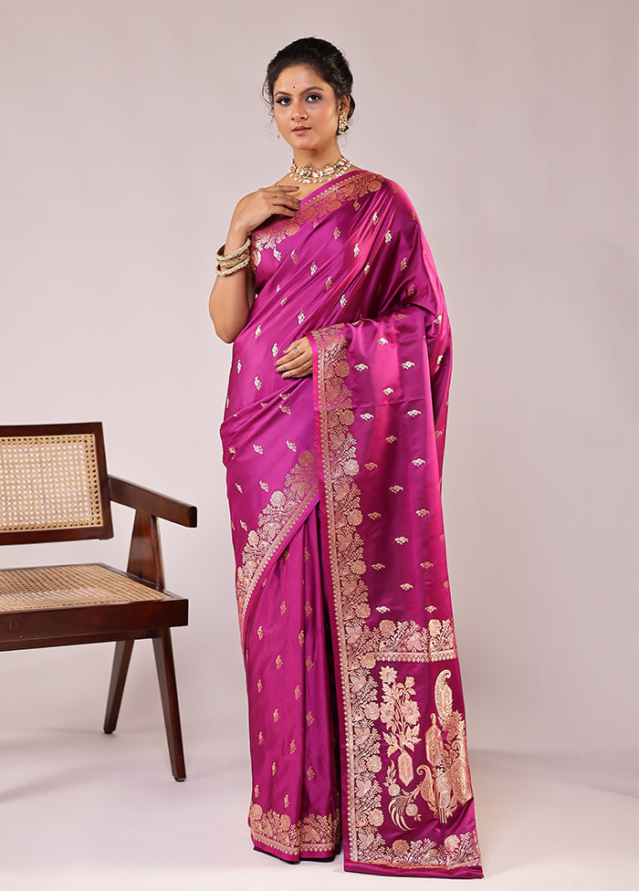 Purple Banarasi Silk Saree With Blouse Piece