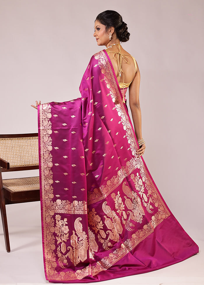 Purple Banarasi Silk Saree With Blouse Piece