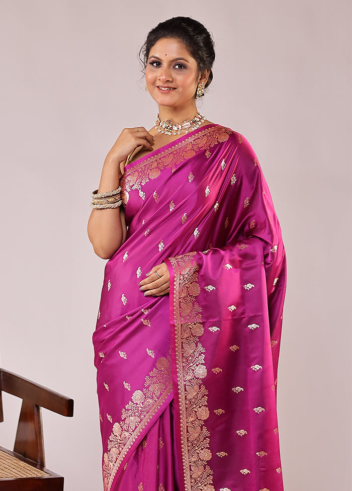 Purple Banarasi Silk Saree With Blouse Piece