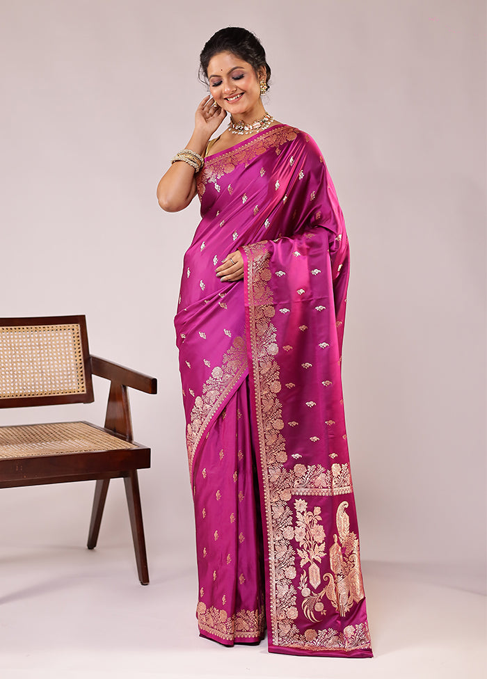 Purple Banarasi Silk Saree With Blouse Piece