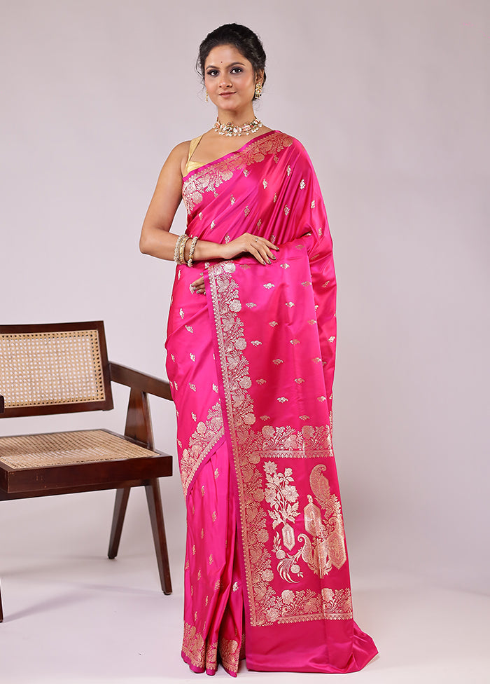 Pink Banarasi Silk Saree With Blouse Piece