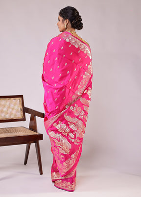 Pink Banarasi Silk Saree With Blouse Piece
