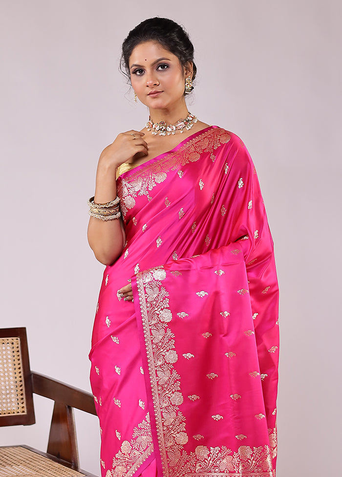 Pink Banarasi Silk Saree With Blouse Piece