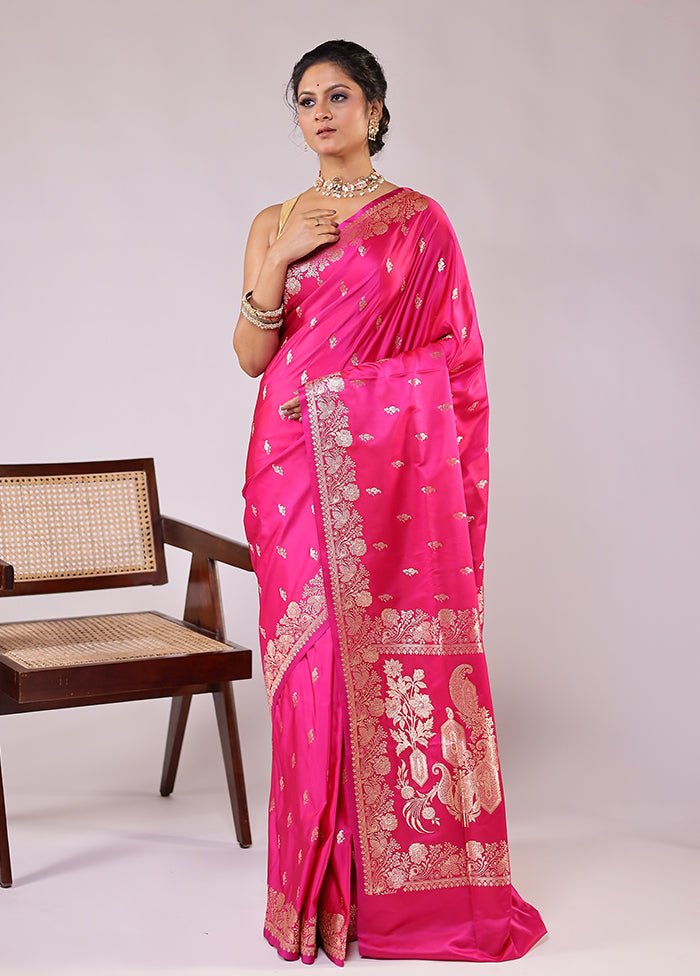 Pink Banarasi Silk Saree With Blouse Piece