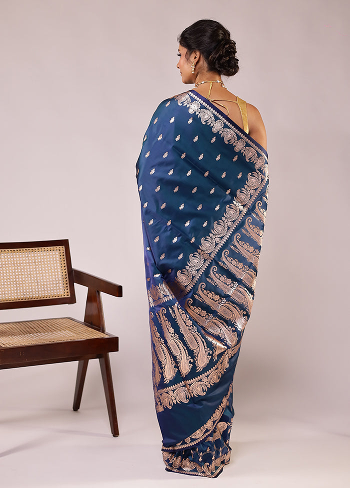 Blue Banarasi Silk Saree With Blouse Piece