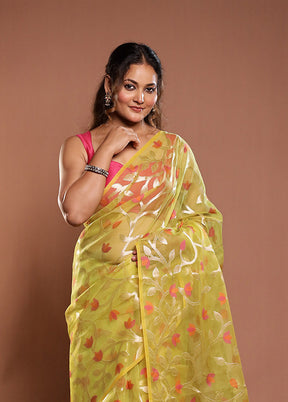 Peacock Haze Duo – Yellow Organza & Green Dupion Silk Sarees