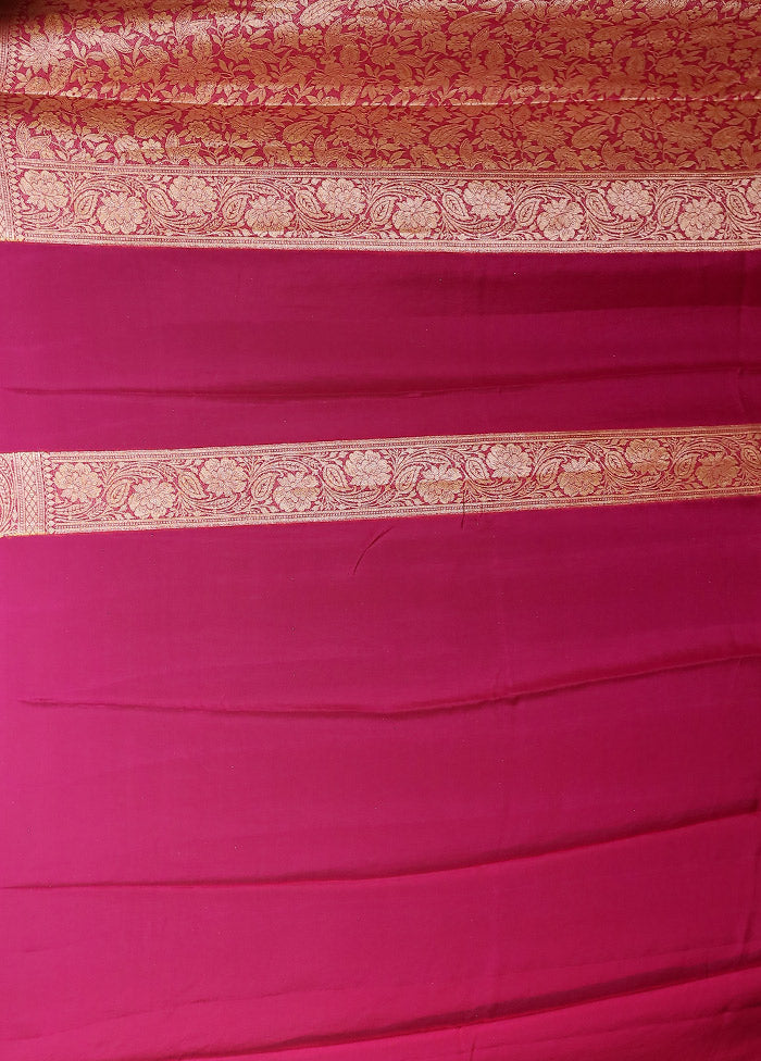 Pink Handloom Pure Georgette Saree With Blouse Piece