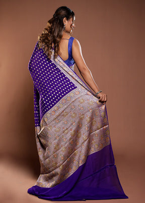 Blue Handloom Pure Georgette Saree With Blouse Piece