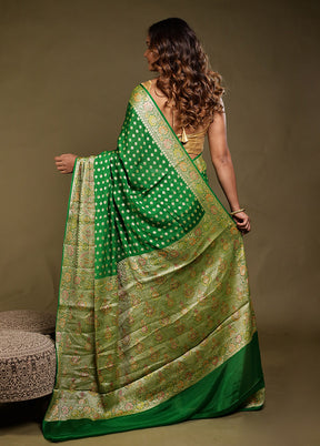 Green Handloom Pure Georgette Saree With Blouse Piece