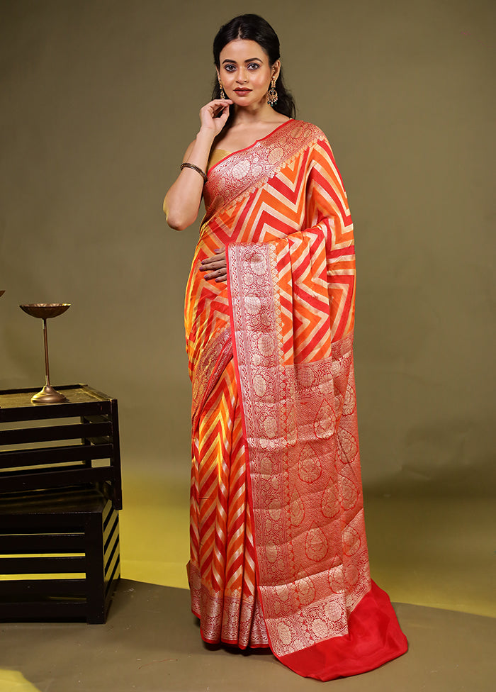 Orange Handloom Pure Georgette Saree With Blouse Piece