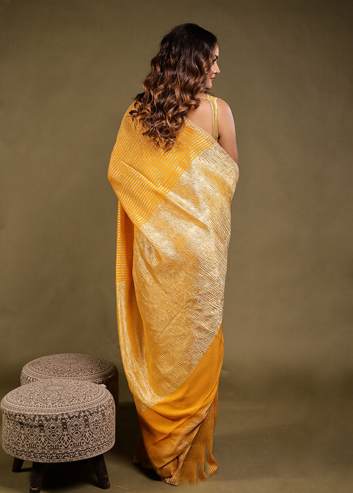 Yellow Handloom Pure Georgette Saree With Blouse Piece