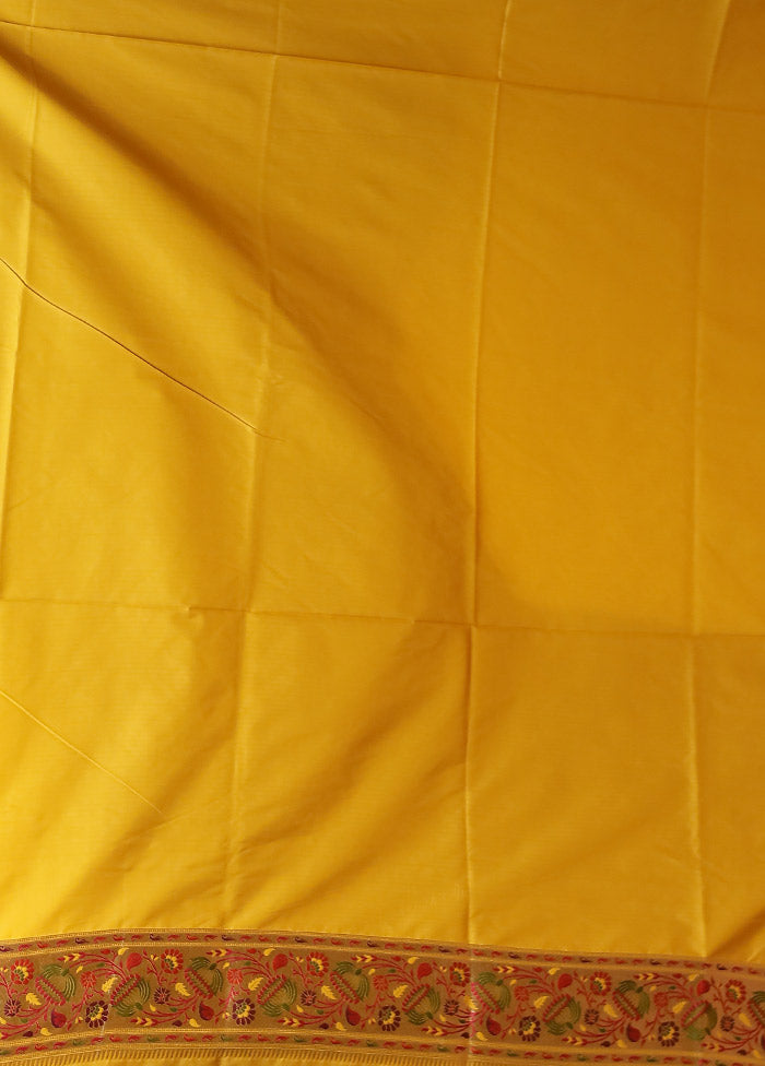 Yellow Katan Silk Saree With Blouse Piece