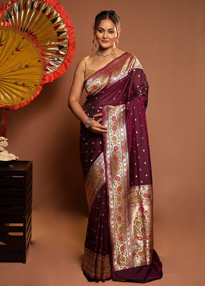 Maroon Katan Silk Saree With Blouse Piece