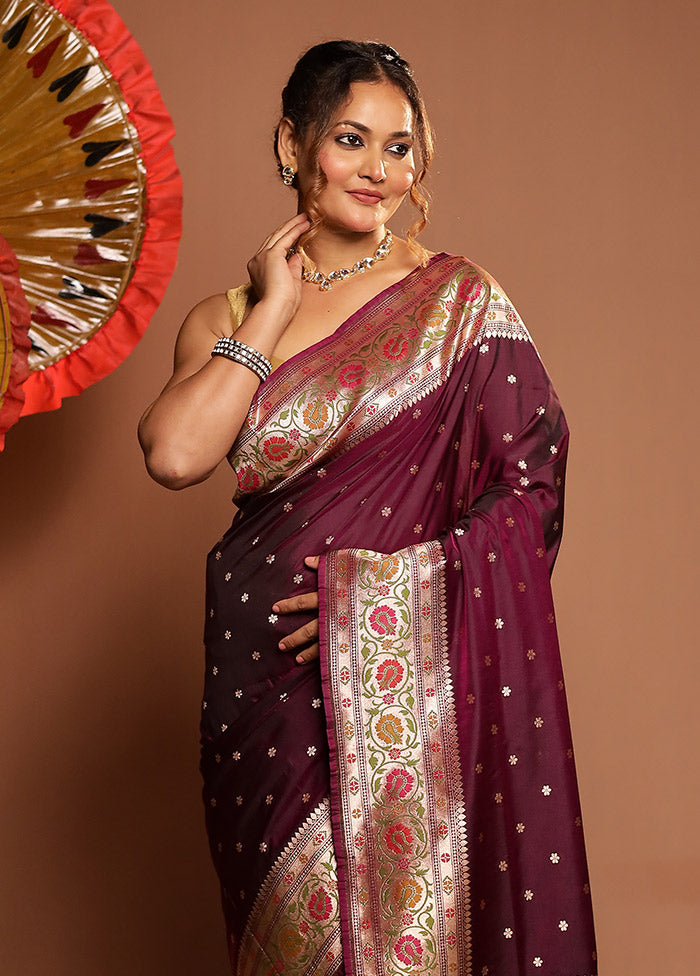 Maroon Katan Silk Saree With Blouse Piece
