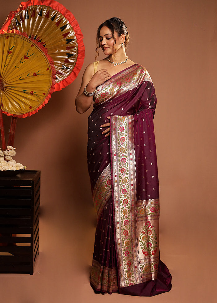Maroon Katan Silk Saree With Blouse Piece