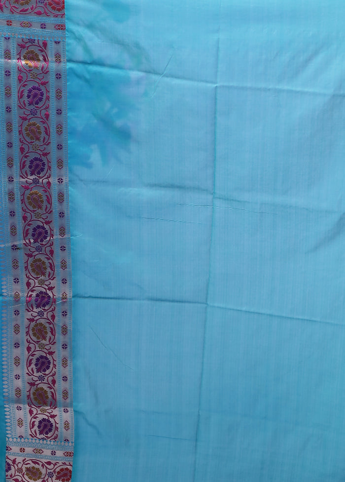 Blue Katan Silk Saree With Blouse Piece