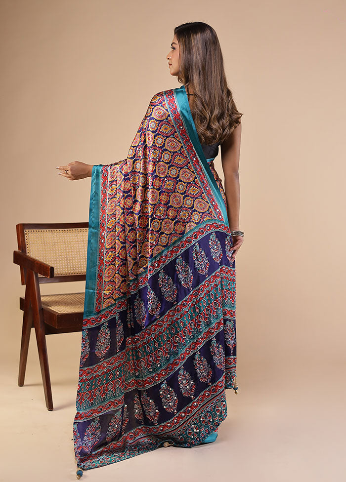 Brown Printed Silk Saree With Blouse Piece