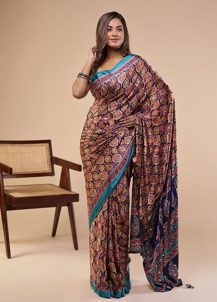 Brown Printed Silk Saree With Blouse Piece