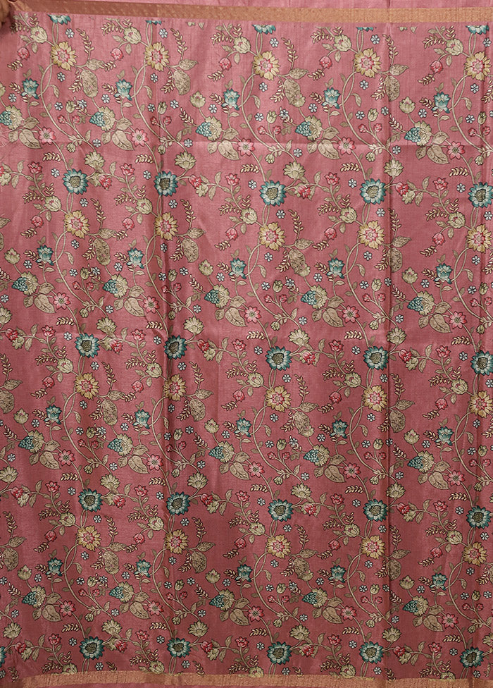 Pink Tussar Silk Saree With Blouse Piece