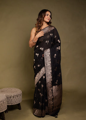 Black Dupion Silk Saree With Blouse Piece