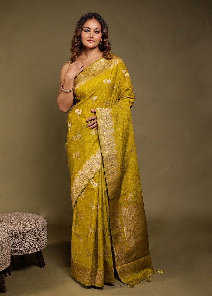 Yellow Dupion Silk Saree With Blouse Piece
