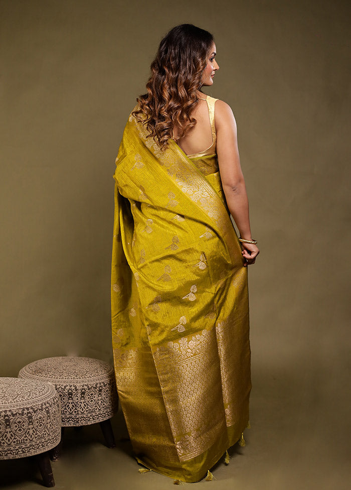 Yellow Dupion Silk Saree With Blouse Piece