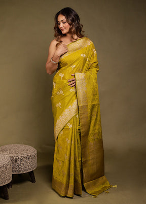 Yellow Dupion Silk Saree With Blouse Piece