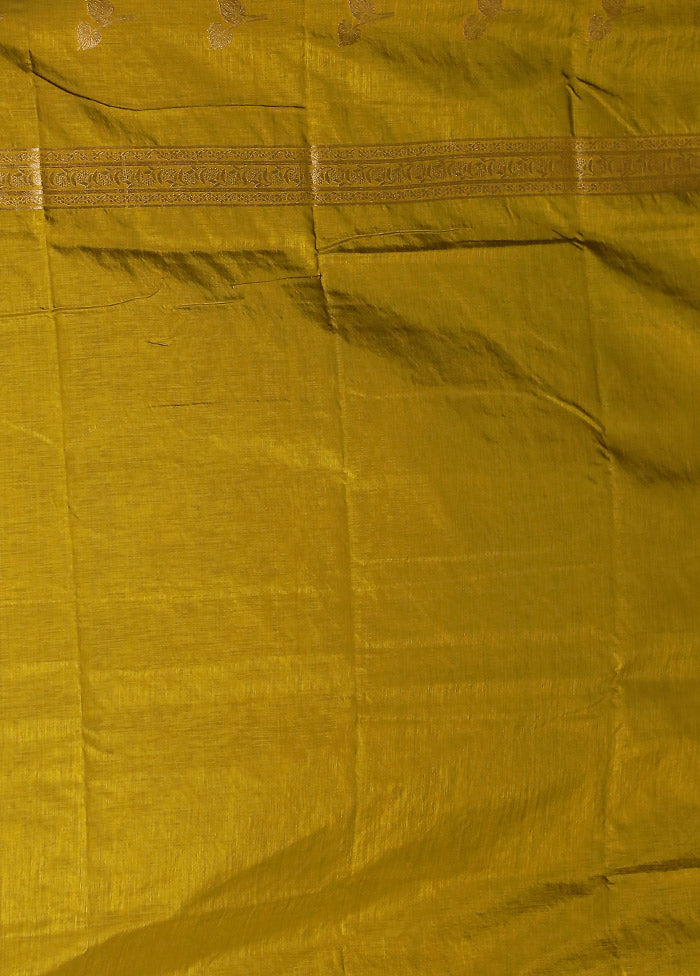 Yellow Dupion Silk Saree With Blouse Piece