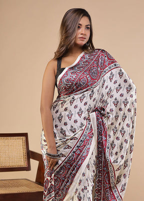 Emerald Marigold Duo – Purple Printed Silk & White Cotton Sarees