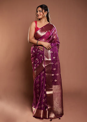 Purple Organza Saree With Blouse Piece