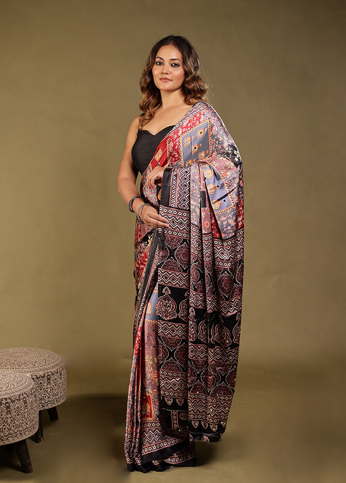 Multicolor Printed Silk Saree With Blouse Piece