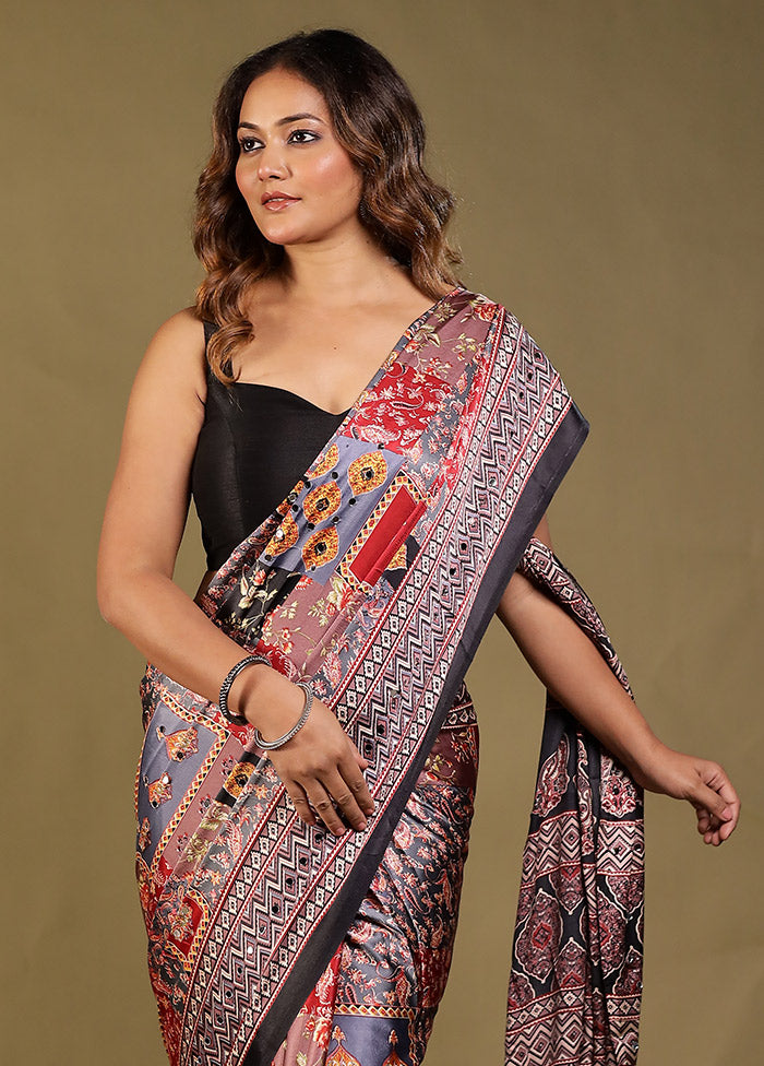 Multicolor Printed Silk Saree With Blouse Piece